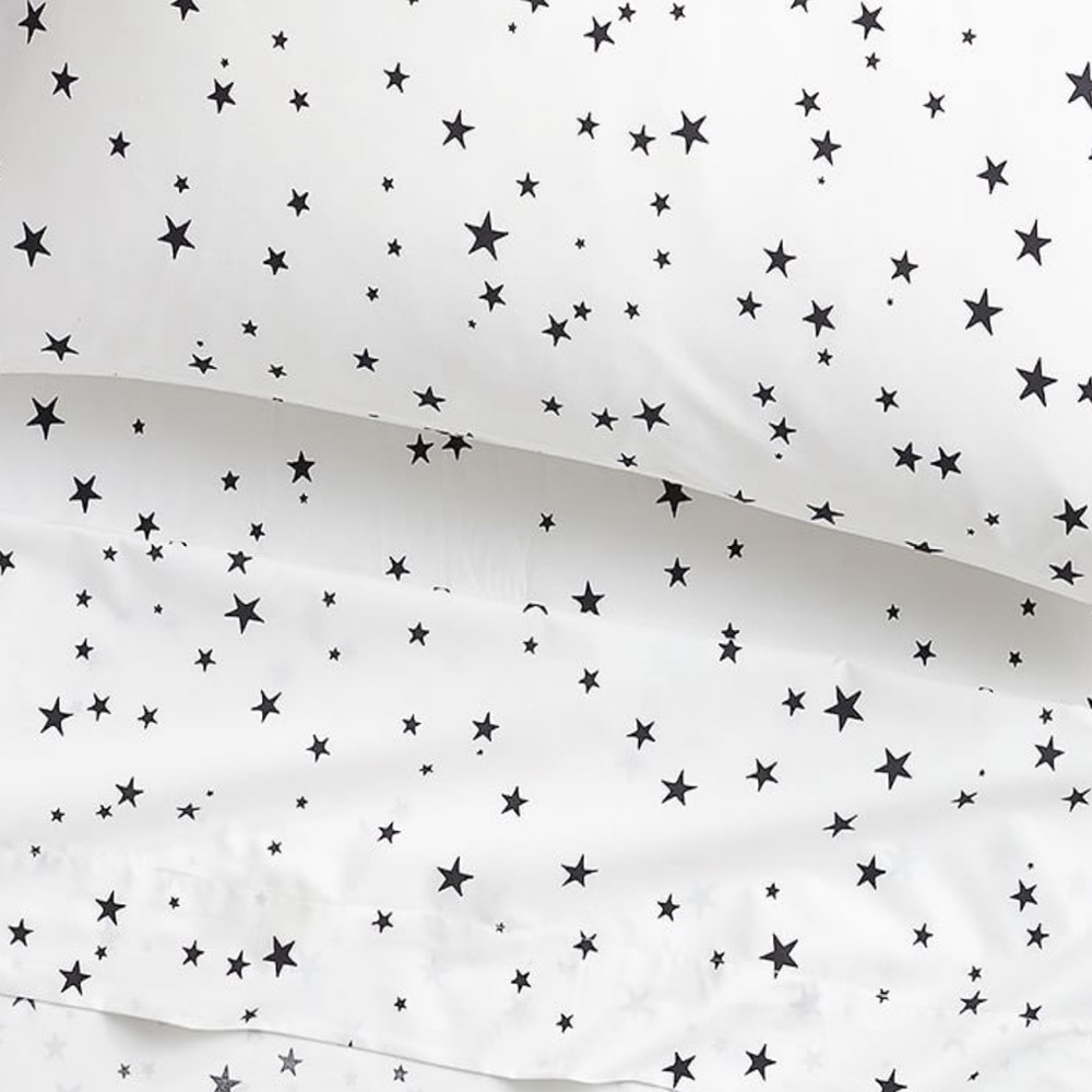 PBK Organic The Emily & Meritt Allover Star Sheet Set, Twin, Black/white